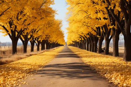 Ginkgo trees along the road in the autumn, South Koreaの素材