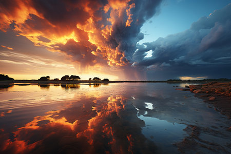 Dramatic sunset over the river. Composition of nature.の素材