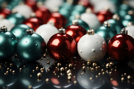 Colorful christmas baubles on a black background. Shallow depth of field.の素材