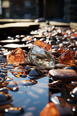 Broken glass on the ground in the city. Abstract background.の素材