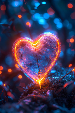 Valentine's Day. Glowing heart in the forest.の素材