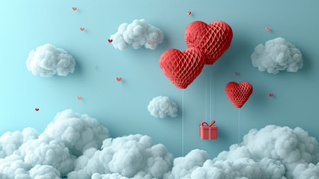 Valentine's day background with clouds and hearts. 3d renderingの素材