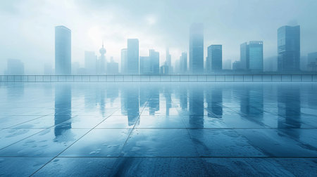 Cityscape of the modern city in the fog. 3d renderingの素材