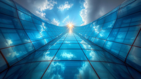 Abstract futuristic architecture background with blue sky and sun. 3d renderingの素材