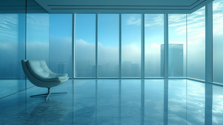 modern office interior with armchair and city view, 3d renderの素材