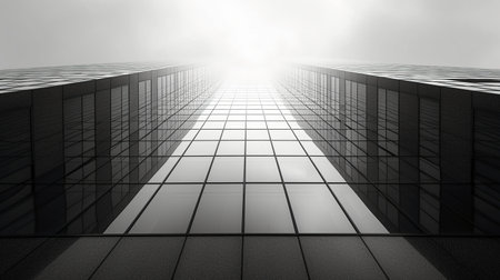 Skyscraper in a foggy day, 3d render illustrationの素材