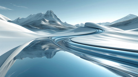 3d render of abstract landscape with a curved road in the mountainsの素材