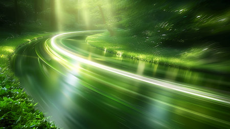 Abstract image of the road in the forest. Motion blur effect.の素材