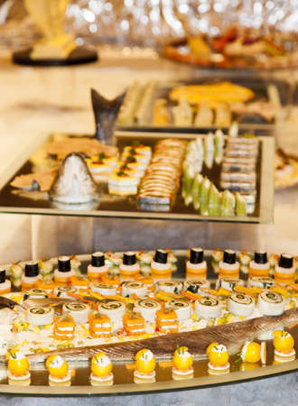 Colorful Finger food Fruits of the sea with tasty vegetables selective focusの写真素材