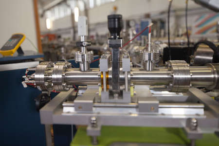 View of Important electronic and mechanical parts in ION Accelerator command room, CNC machined...