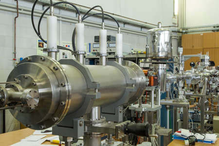 View of Important electronic and mechanical parts in ION Accelerator command room, CNC machined...