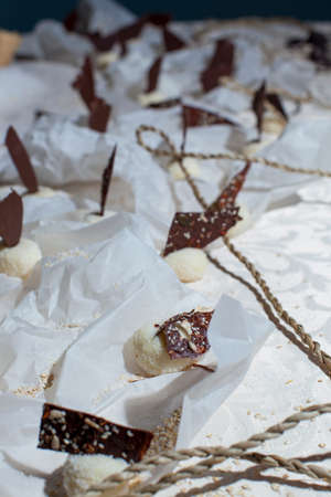 Delicious modern sweet dessert with organic seeds, selective focusの写真素材