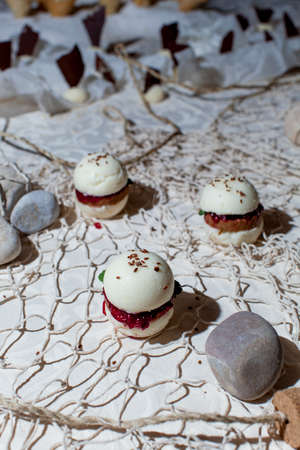Delicious modern sweet dessert with organic seeds, selective focusの写真素材