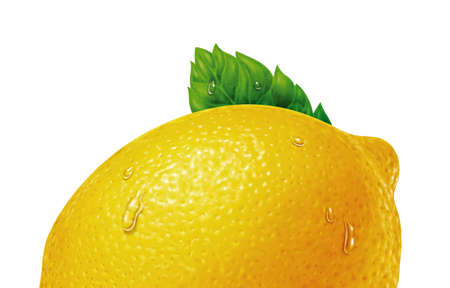 juicy fresh water drops of lemon with white backgroundの写真素材