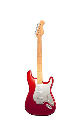 red white electric guitar  isolated on white backgroundの写真素材