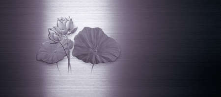a group of lotus flower on purple and silver iron blackgroundの写真素材
