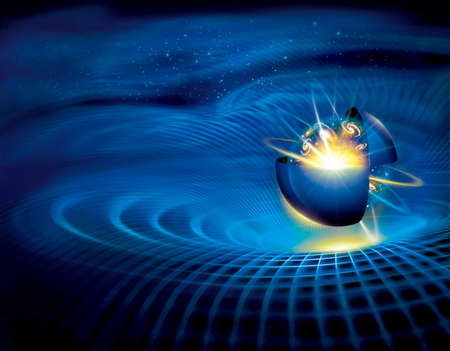 universe space ball on a streamlined shape backgroundの写真素材