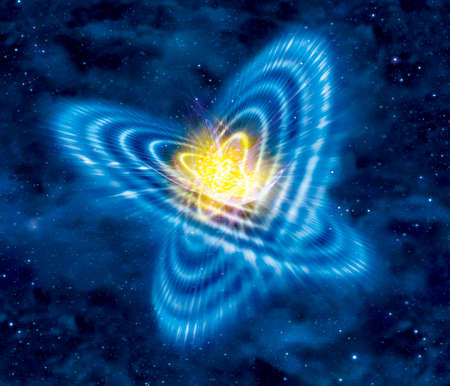 a planet with dish isolatedd on outer space backgroundの写真素材
