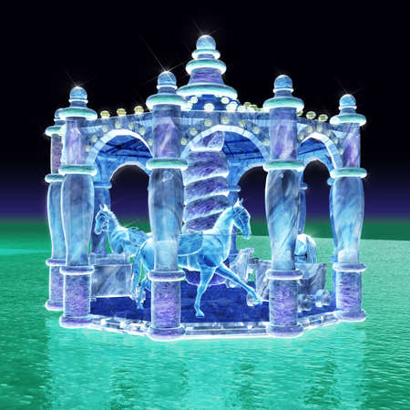 3d rendering for merry-go-round of ice sculpture with concise backgroundの写真素材