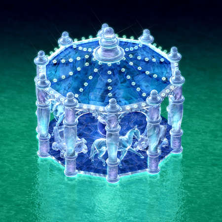top view 3d rendering for merry-go-round of ice sculpture with concise backgroundの写真素材