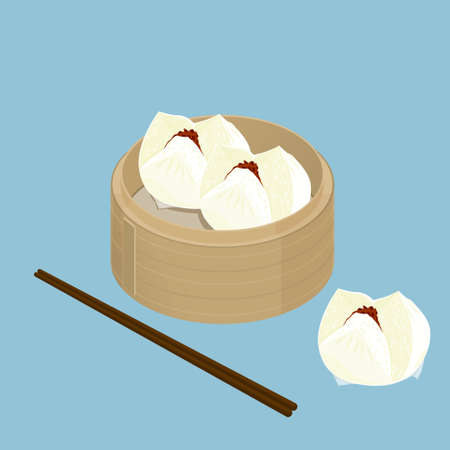 A illustration of Chinese dim sum, Char Siu Bao, Barbecued pork bunの写真素材