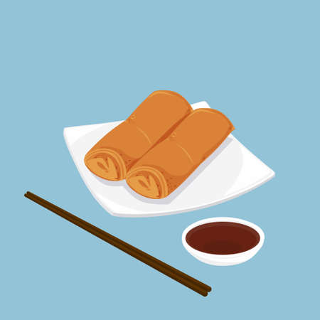 A illustration of Chinese dim sum, Spring rolls の写真素材