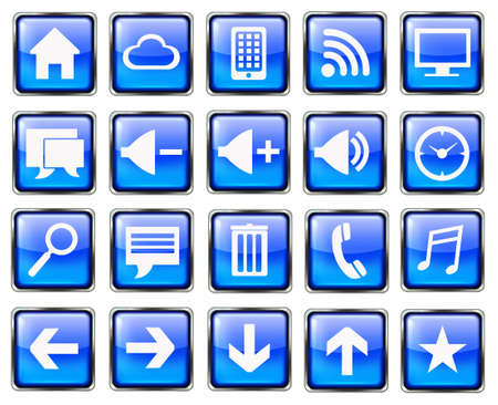 Blue blank square phone phone icon buttons setの写真素材