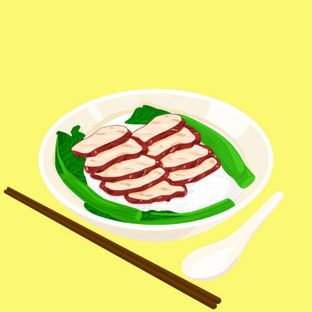A illustration of Hong Kong style food BBQ pork with riceの写真素材