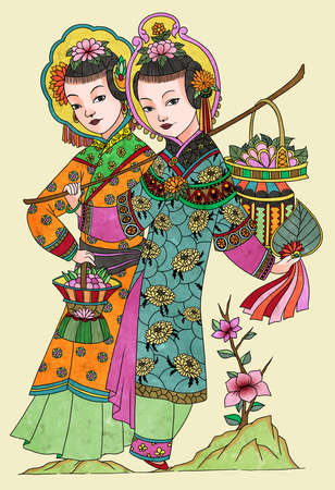 llustration of traditional Chinese Pattern and Drawing W09の写真素材