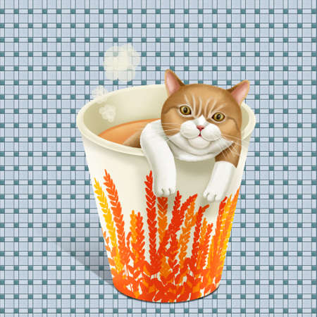 Illustration of Hong Kong-style hot milk tea with catの写真素材