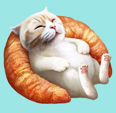 A illustration of Cat sleeping on breadの写真素材