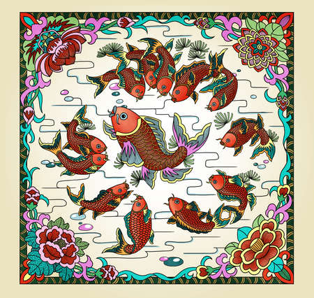 Illustration of traditional Chinese Pattern and Drawing "May you always get more than you wish for'の写真素材