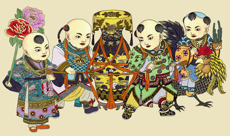 Illustration of traditional Chinese Pattern and Drawingの写真素材