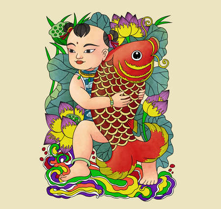 Illustration of traditional Chinese Pattern and Drawingの写真素材