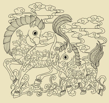 A illustration of traditional Chinese Pattern and Drawingの写真素材