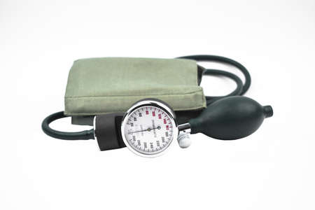 Close up of essential medical machine to measure someones blood pressure placed on an isolated white...