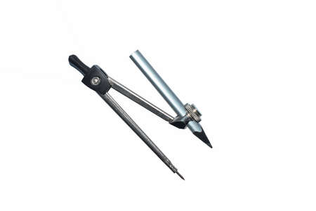 A silver pencil compass attached to a silver colored wood pencil crayons