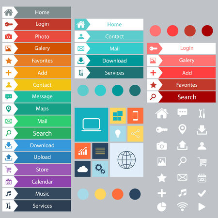 Flat Web Design elements, buttons, icons  Templates for website in vector format のイラスト素材