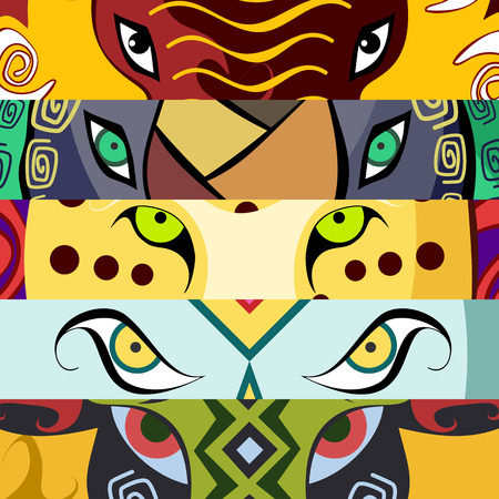 Animal eyes. Elephant, buffalo, lion, leopard, rhino. Color vector illustration.のイラスト素材