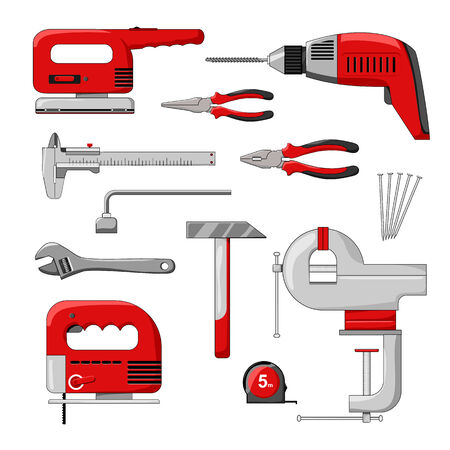 Electric power tools on white background. Color vector illustration.のイラスト素材