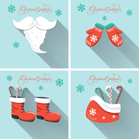 Christmas elements on blue background with long shadow. Design for Christmas holiday.のイラスト素材