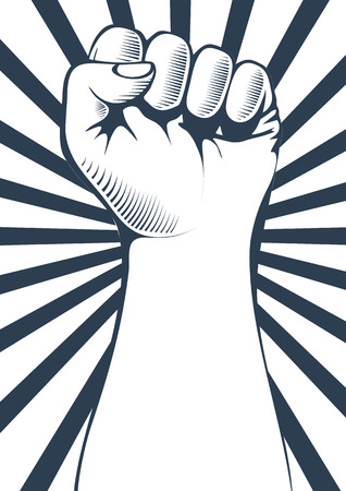 Vector illustration of a clenched fist held high in protest.のイラスト素材