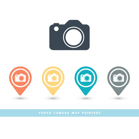 Map pointer with a photo camera icon. Flat vector illustration.のイラスト素材