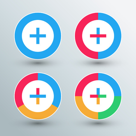 Plus sign icons. Plus sign buttons. Flat colors. Vector illustration.のイラスト素材