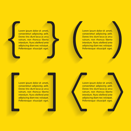 Set of black vector quotes and brackets with shadow. Vector illustration.のイラスト素材
