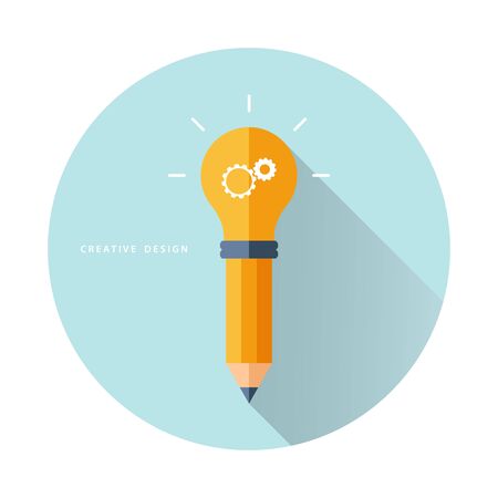 Creative design concept. Pencil and light bulb. Vector illustration.のイラスト素材