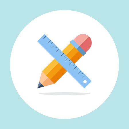 Pencil and ruler. Design tools, designer equipment, drawing project, sketching object, working instruments.のイラスト素材