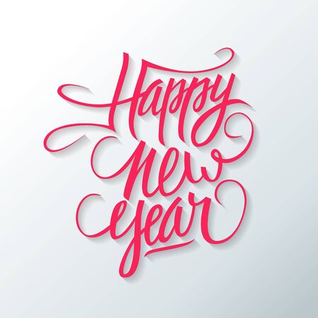 Happy new year hand drawn text design. Greeting card. Vector illustration.のイラスト素材
