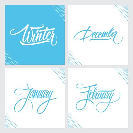 Handwritten text winter, december, january, february. Vector illustration.のイラスト素材