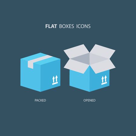 Flat boxes icons set. Carton package box icons. Vector illustration.のイラスト素材